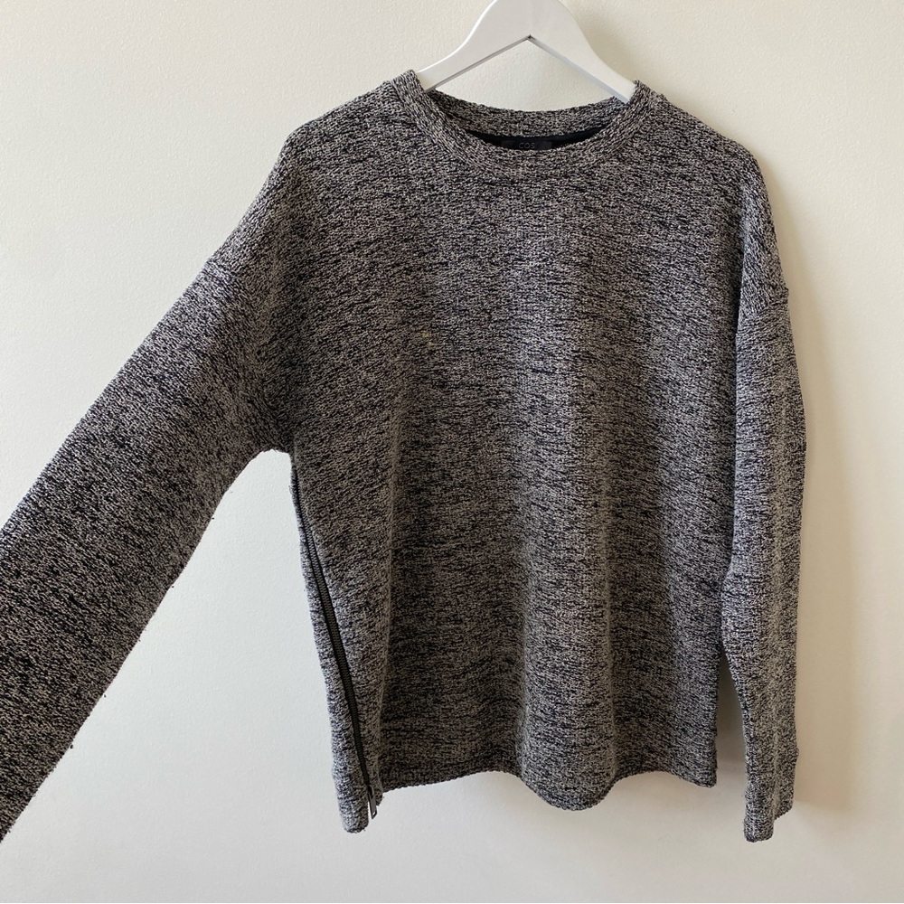 COS Women’s Marled Gray Crewneck Sweater Side Zippers Size Large